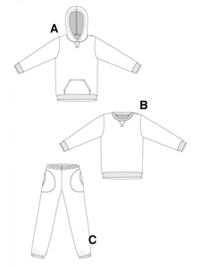 Sweatshirt, Hoodie and Sweat Pants - Paper Pattern