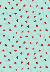 Spring Flowers - Lewis & Irene - 1/4 metre - Ladybird on Light Aqua