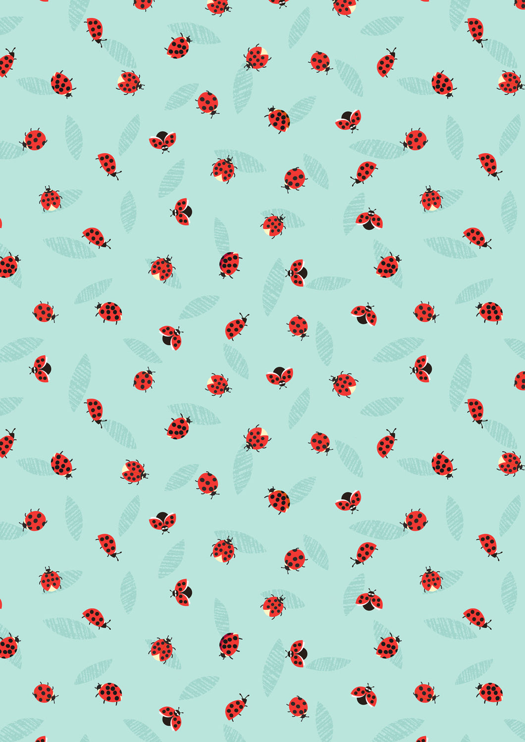 Spring Flowers - Lewis & Irene - 1/4 metre - Ladybird on Light Aqua