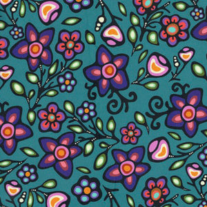 Cotton Jersey - 1/4 Meter - Ojibway Florals by Jackie Traverse - Teal