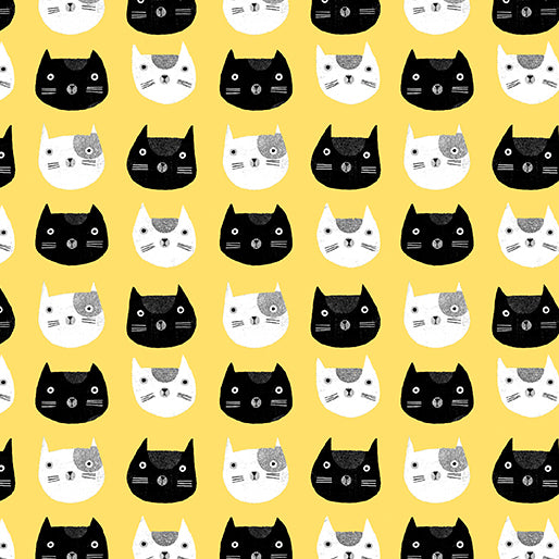 Cosmo Cats - Bernartex - 1/4 Meter - Cosmo Cat Heads - Yellow