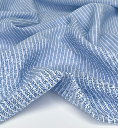 Cotton/Linen Blend - 1/2 Meter - Stripe - Azure