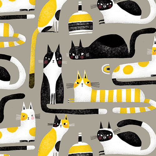 Cosmo Cats - Bernartex - 1/4 Meter - Cosmo Cats - Grey/Yellow