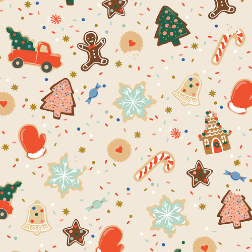 Holiday Classics III by Rifle Paper Co. - 1/4 Meter - Christmas Cookies - Cream (Metallic)