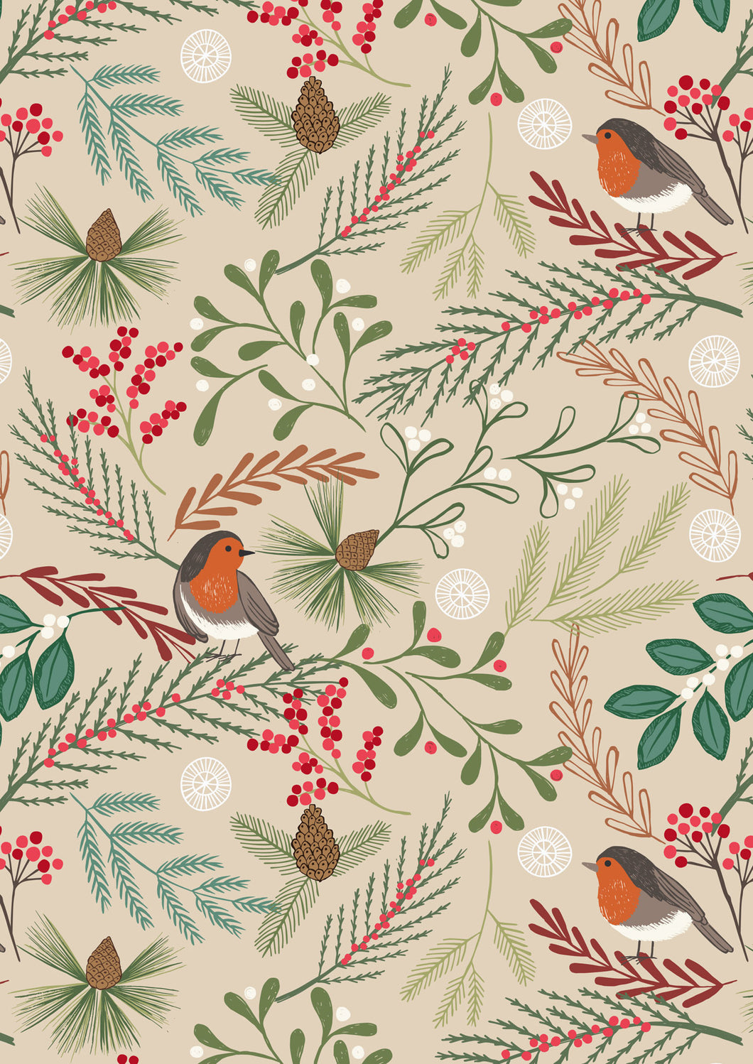 New Forest Winter FLANNEL - Lewis & Irene - 1/4 Meter - Robin on Dark Cream