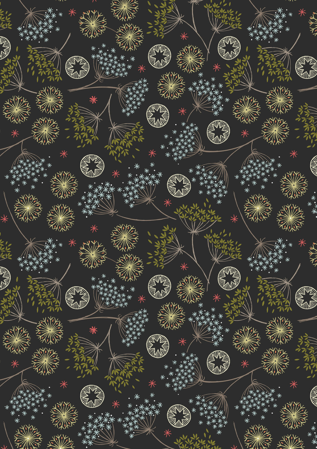 New Forest Winter FLANNEL - Lewis & Irene - 1/4 Meter - Multi Winter Floral on Dark (Soft Black)