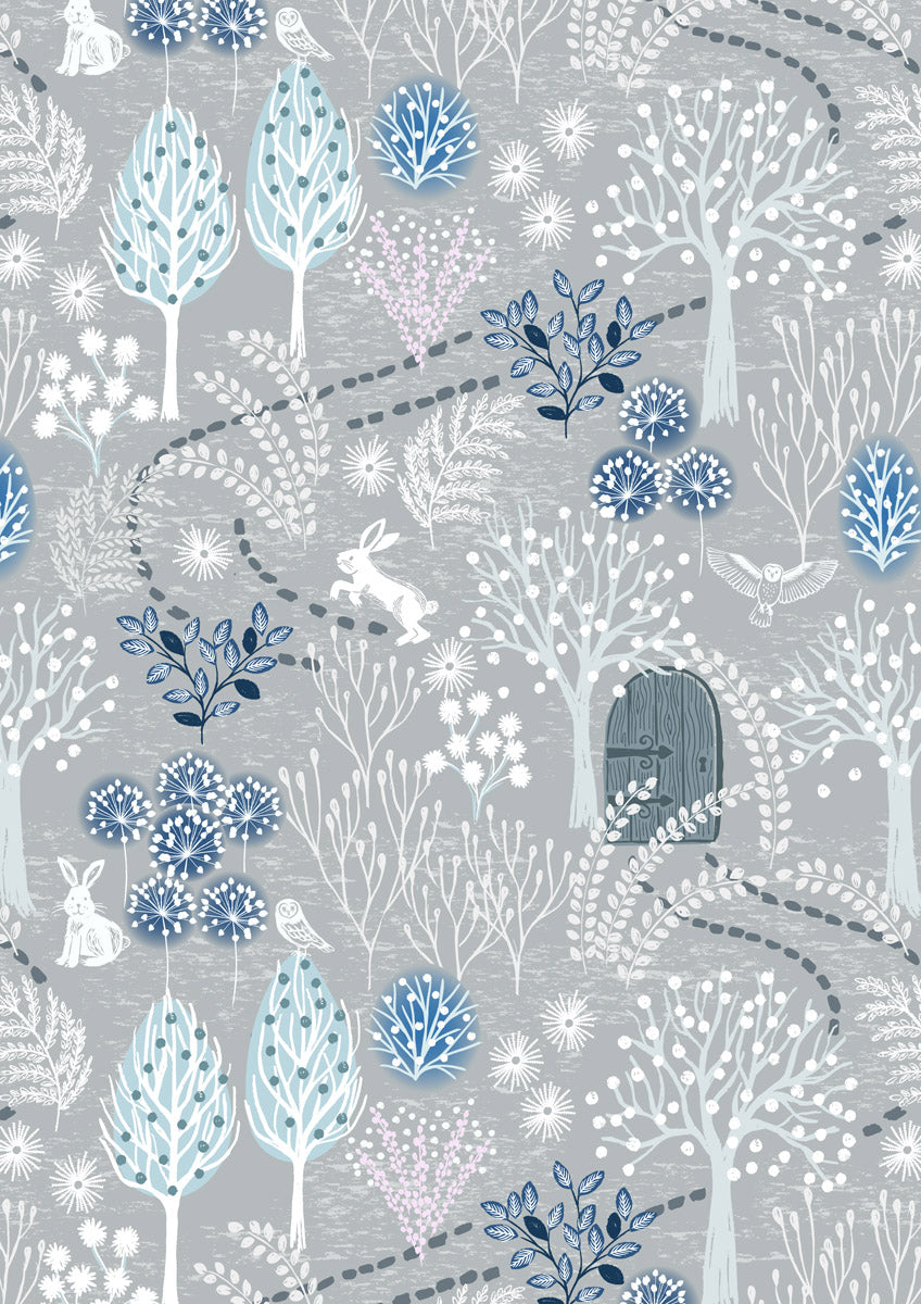 The Secret Winter Garden FLANNEL - Lewis & Irene - 1/4 Meter - Secret Garden of Frosty Grey