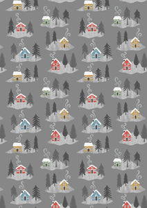 Snow Day Flannel - Lewis & Irene - Houses on Dark Grey