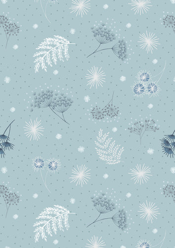 The Secret Winter Garden FLANNEL - Lewis & Irene - 1/4 Meter - Frosty Garden on Mist Blue