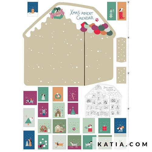CANVAS PANEL - Katia Fabrics - 1/2 Meter - Noel Dogs Calendar
