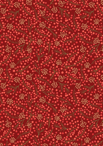 New Forest Winter FLANNEL - Lewis & Irene - 1/4 Meter - Winter Berries on Red