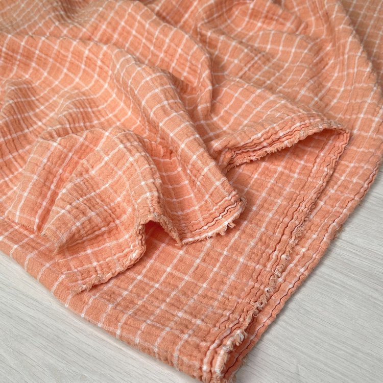 Organic Cotton Double Gauze - 1/4 Meter - Apricot/White