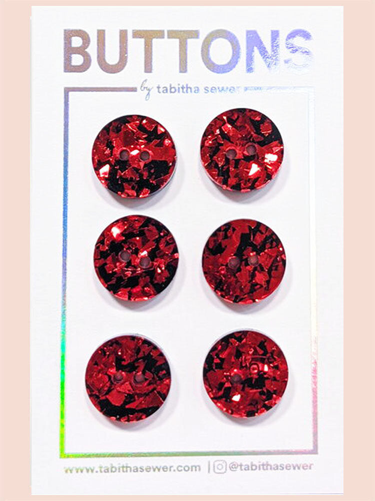 Red Confetti Glitter Circle Buttons - Small -  6 pack