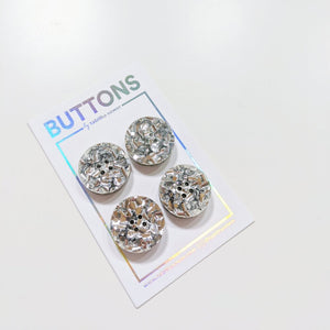 Silver Confetti Glitter Buttons - Large - 4 pack