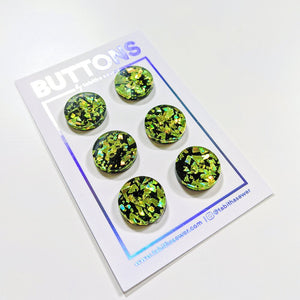 Key Lime Green Confetti Glitter Circle Buttons - Small (0.59") - 6 Pack