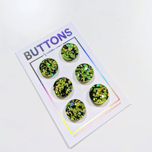 Key Lime Green Confetti Glitter Circle Buttons - Small (0.59") - 6 Pack