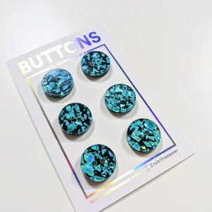 Turquoise Confetti Glitter Circle Buttons - Small - 6 Pack