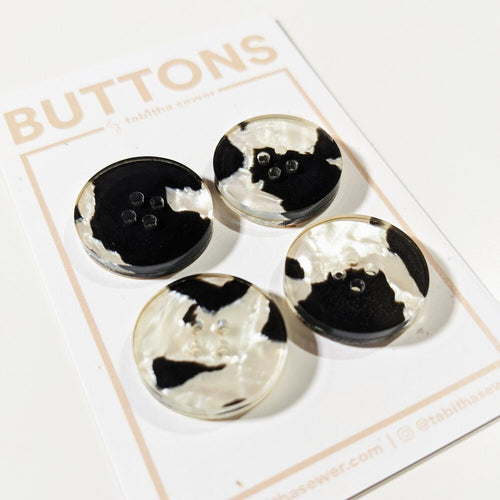 Jasper Circle Button - Black & White Pearl - Large - 4 pack