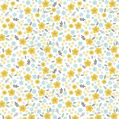 Doodle Baby FLANNEL - Jessica Flick for Bernartex - 1/4 Meter - Dream Flower - Yellow/White