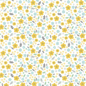 Doodle Baby FLANNEL - Jessica Flick for Bernartex - 1/4 Meter - Dream Flower - Yellow/White
