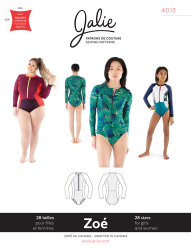 ZOE Long-Sleeve Front-Zip Swimsuit - Paper Pattern