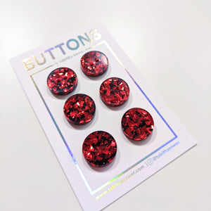 Red Confetti Glitter Circle Buttons - Small -  6 pack