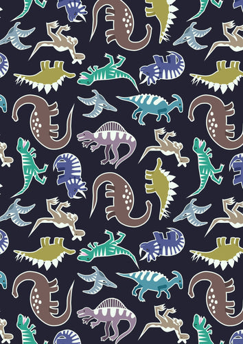 Dino Glow by Lewis & Irene - 1/4 Meter - Soft Indigo with Glow In The Dark Dinos