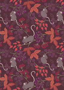 Autumn Fields - Lewis & Irene - by the 1/4 metre - Mice With Berries on Dark Berry