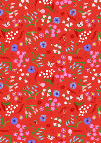Spring Flowers - Lewis & Irene - 1/4 metre - Bell Flowers on Red