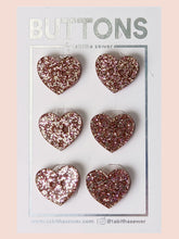 Load image into Gallery viewer, Rose Gold Sparkle Heart Buttons - Small -  6 pack