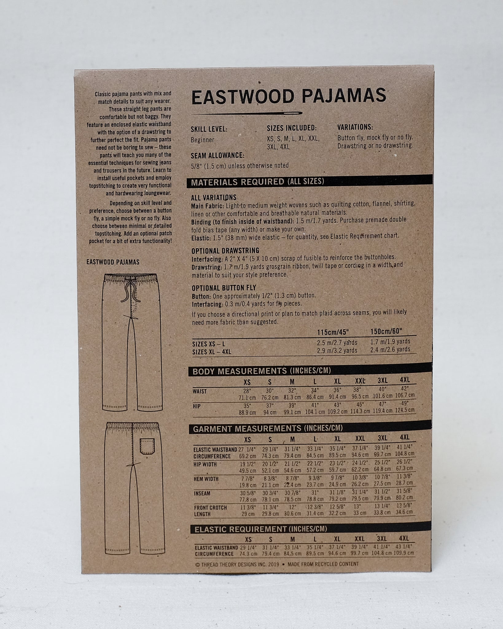 Thread Theory - 13 Eastwood Pajamas, Sewing Pattern