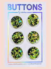Load image into Gallery viewer, Key Lime Green Confetti Glitter Circle Buttons - Small (0.59&quot;) - 6 Pack