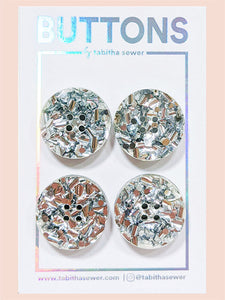 Silver Confetti Glitter Buttons - Large - 4 pack