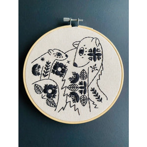 Folk Polar Bears Embroidery Kit - Black