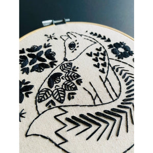Folk Fox Embroidery Kit - Black