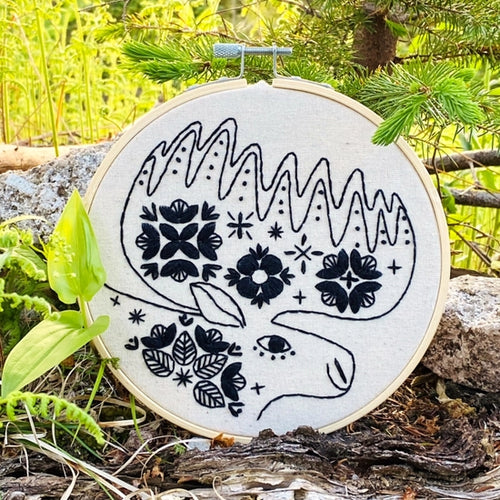 Folk Moose Embroidery Kit - Black